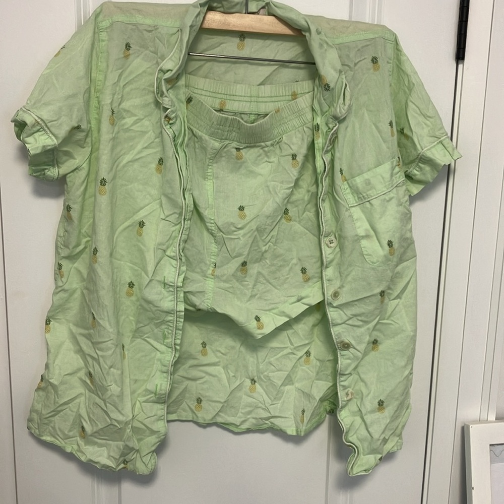J.Crew Green Pineapple Pajama Set